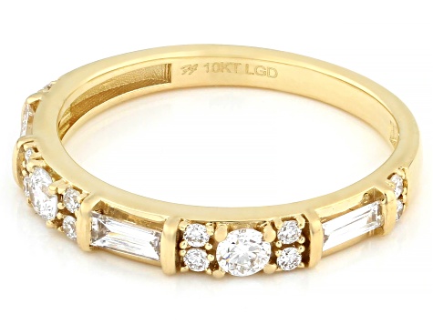 Round and Baguette White Lab-Grown Diamond H SI1 10K Yellow Gold Ring 0.50ctw