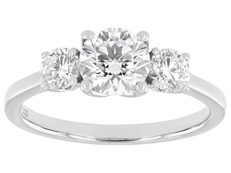 Certified White Lab-Grown Diamond G SI2 10K WG Tulip Setting 3-Stone Ring 1.50ctw