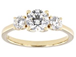 Certified White Lab-Grown Diamond G SI2 10K Yellow Gold Tulip Setting 3-Stone Ring 1.50ctw