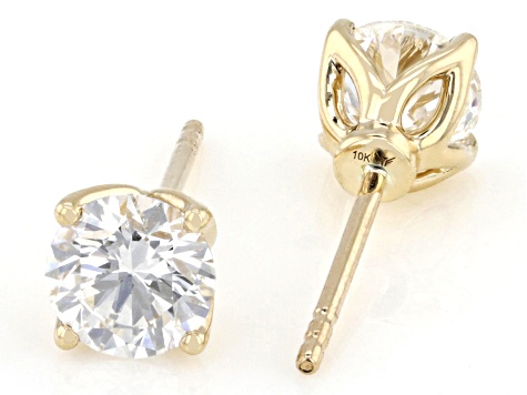 Certified White Lab-Grown Diamond G SI2 10K YG Tulip Setting Solitaire Stud Earrings 1.50ctw