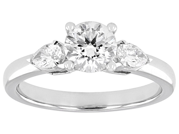 Certified Round and Pear Shape Lab-Grown Diamond G SI2 10K White Gold 3-Stone Ring 1.30ctw