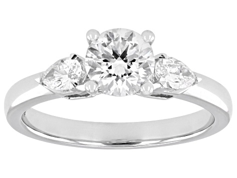 Certified Round and Pear Shape Lab-Grown Diamond G SI2 10K White Gold 3-Stone Ring 1.30ctw