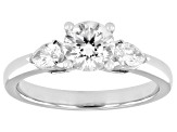 Certified Round and Pear Shape Lab-Grown Diamond G SI2 10K White Gold 3-Stone Ring 1.30ctw