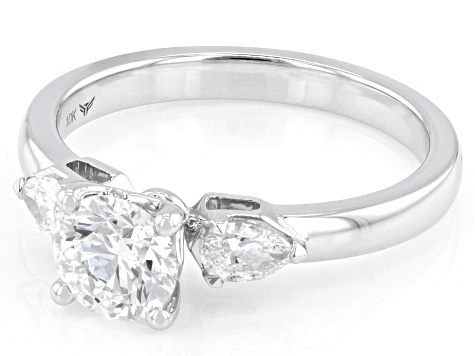 Certified Round and Pear Shape Lab-Grown Diamond G SI2 10K White Gold 3-Stone Ring 1.30ctw