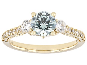 Certified Round Green and Marquise White Lab-Grown Diamond 10K Yellow Gold Ring 1.80ctw