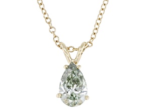 Certified Pear Shape Green Lab-Grown Diamond 10K Yellow Gold Solitaire Pendant With Chain 0.50ct