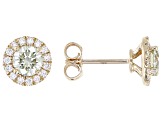 Certified Round Green and White Lab-Grown Diamond 10K Yellow Gold Halo Earrings 1.25ctw