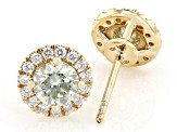 Certified Round Green and White Lab-Grown Diamond 10K Yellow Gold Halo Earrings 1.25ctw