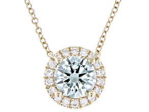 Certified Round Green and White Lab-Grown Diamond 10K Yellow Gold Station Necklace 1.15ctw