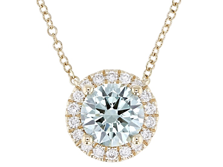 Certified Round Green and White Lab-Grown Diamond 10K Yellow Gold Station Necklace 1.15ctw