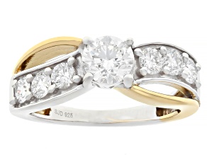 White Lab-Grown Diamond H SI Rhodium and 14K Yellow Gold Over Sterling Silver Crossover Ring 1.40ctw