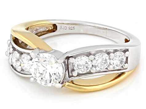 White Lab-Grown Diamond H SI Rhodium and 14K Yellow Gold Over Sterling Silver Crossover Ring 1.40ctw