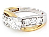 White Lab-Grown Diamond H SI Rhodium and 14K Yellow Gold Over Sterling Silver Crossover Ring 1.40ctw