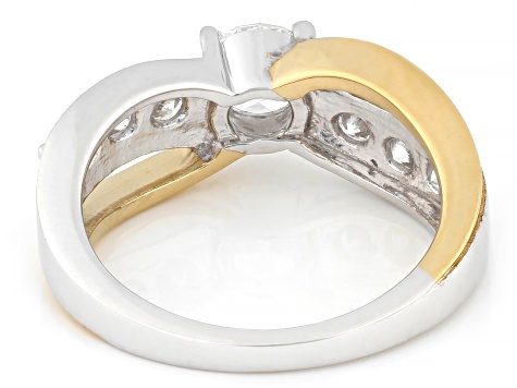 White Lab-Grown Diamond H SI Rhodium and 14K Yellow Gold Over Sterling Silver Crossover Ring 1.40ctw
