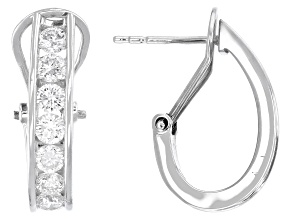 White Lab-Grown Diamond H SI Rhodium Over Sterling Silver J-Hoop Earrings 1.75ctw