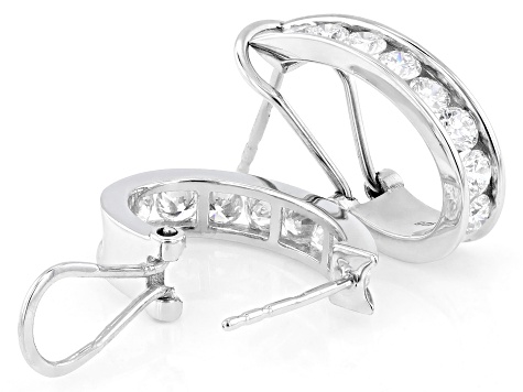 White Lab-Grown Diamond H SI Rhodium Over Sterling Silver J-Hoop Earrings 1.75ctw