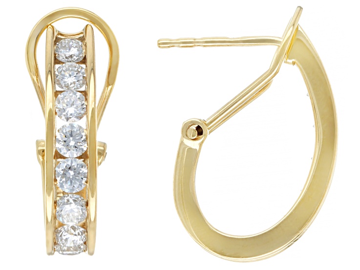 White Lab-Grown Diamond H SI 14K Yellow Gold Over Sterling Silver J-Hoop Earrings 1.75ctw