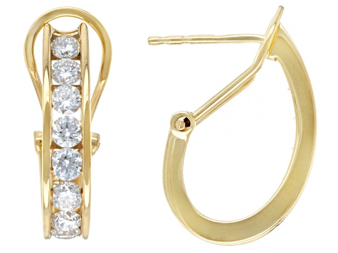 White Lab-Grown Diamond H SI 14K Yellow Gold Over Sterling Silver J-Hoop Earrings 1.75ctw