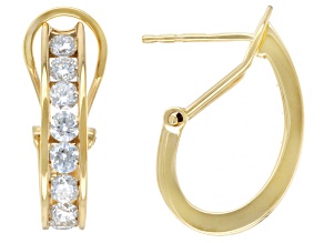 White Lab-Grown Diamond H SI 14K Yellow Gold Over Sterling Silver J-Hoop Earrings 1.75ctw