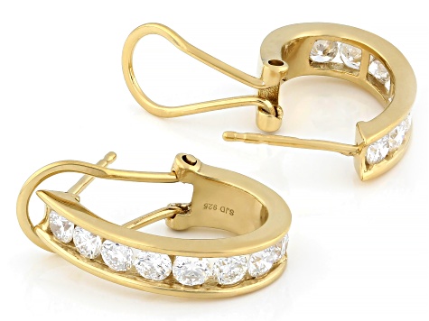 White Lab-Grown Diamond H SI 14K Yellow Gold Over Sterling Silver J-Hoop Earrings 1.75ctw