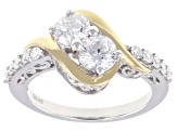 White Lab-Grown Diamond H SI Rhodium and 14K Yellow Gold Over Sterling Silver 2-Stone Ring 1.25ctw