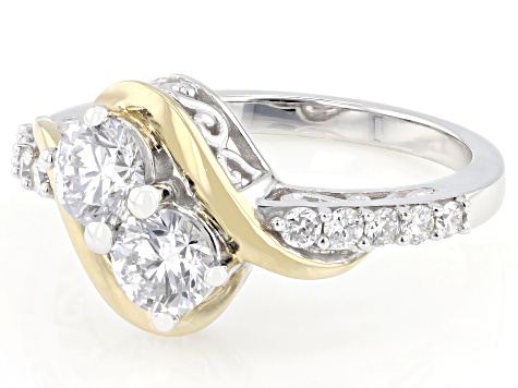 White Lab-Grown Diamond H SI Rhodium and 14K Yellow Gold Over Sterling Silver 2-Stone Ring 1.25ctw