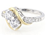 White Lab-Grown Diamond H SI Rhodium and 14K Yellow Gold Over Sterling Silver 2-Stone Ring 1.25ctw