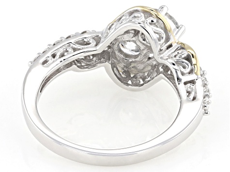 White Lab-Grown Diamond H SI Rhodium and 14K Yellow Gold Over Sterling Silver 2-Stone Ring 1.25ctw