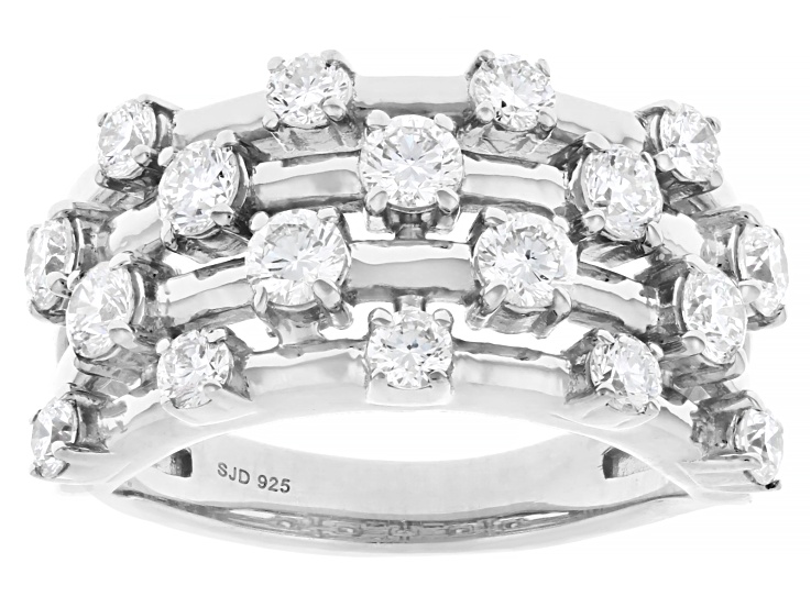 White Lab-Grown Diamond H SI Rhodium Over Sterling Silver Multi-Row Ring 1.50ctw