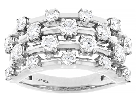 White Lab-Grown Diamond H SI Rhodium Over Sterling Silver Multi-Row Ring 1.50ctw