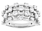 White Lab-Grown Diamond H SI Rhodium Over Sterling Silver Multi-Row Ring 1.50ctw