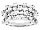 White Lab-Grown Diamond H SI Rhodium Over Sterling Silver Multi-Row Ring 1.50ctw