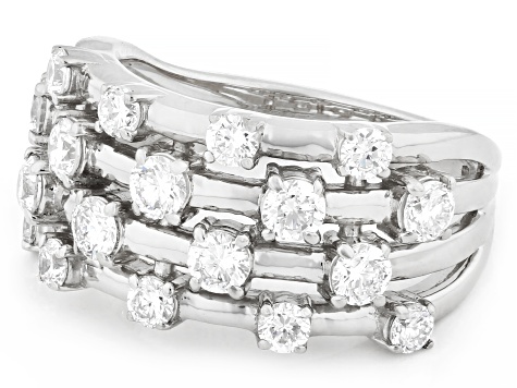 White Lab-Grown Diamond H SI Rhodium Over Sterling Silver Multi-Row Ring 1.50ctw