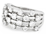 White Lab-Grown Diamond H SI Rhodium Over Sterling Silver Multi-Row Ring 1.50ctw