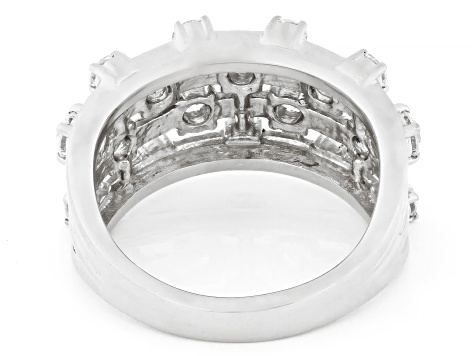 White Lab-Grown Diamond H SI Rhodium Over Sterling Silver Multi-Row Ring 1.50ctw