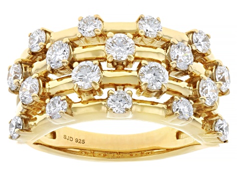 White Lab-Grown Diamond H SI 14K Yellow Gold Over Sterling Silver Multi-Row Ring 1.50ctw