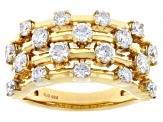 White Lab-Grown Diamond H SI 14K Yellow Gold Over Sterling Silver Multi-Row Ring 1.50ctw