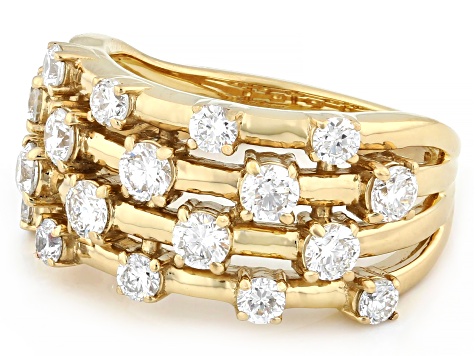 White Lab-Grown Diamond H SI 14K Yellow Gold Over Sterling Silver Multi-Row Ring 1.50ctw