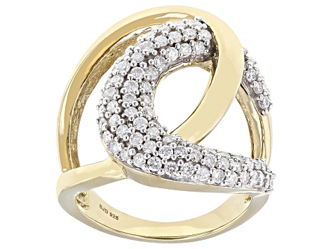 White Lab-Grown Diamond H SI 14K Yellow Gold Over Sterling Silver Crossover Ring 1.00ctw