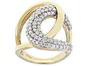 White Lab-Grown Diamond H SI 14K Yellow Gold Over Sterling Silver Crossover Ring 1.00ctw
