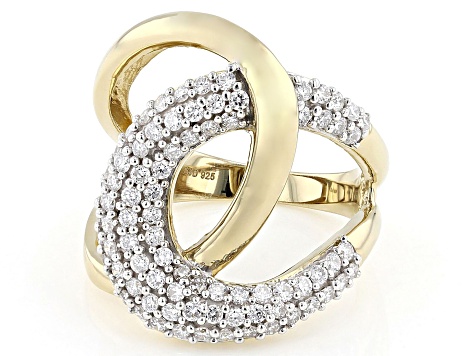 White Lab-Grown Diamond H SI 14K Yellow Gold Over Sterling Silver Crossover Ring 1.00ctw