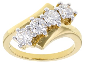 White Lab-Grown Diamond H SI 14K Yellow Gold Over Sterling Silver Bypass Ring 1.50ctw