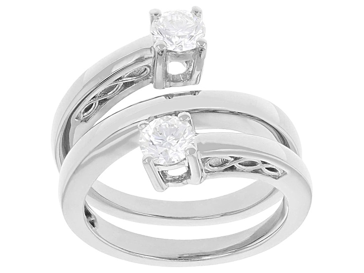 White Lab-Grown Diamond H SI Rhodium Over Sterling Silver 2-Stone Bypass Ring 0.75ctw