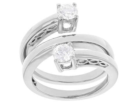 White Lab-Grown Diamond H SI Rhodium Over Sterling Silver 2-Stone Bypass Ring 0.75ctw