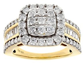 Round and Baguette White Lab-Grown Diamond H SI 14K Yellow Gold Over Sterling Silver Ring 2.00ctw