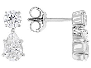 Pear Shape and Round White Lab-Grown Diamond H SI1 10K White Gold Drop Earrings 1.50ctw