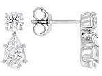 Pear Shape and Round White Lab-Grown Diamond H SI1 10K White Gold Drop Earrings 1.50ctw