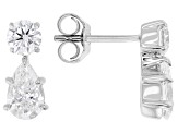 Pear Shape and Round White Lab-Grown Diamond H SI1 10K White Gold Drop Earrings 1.50ctw