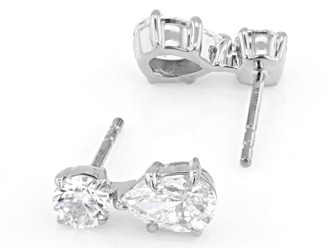 Pear Shape and Round White Lab-Grown Diamond H SI1 10K White Gold Drop Earrings 1.50ctw