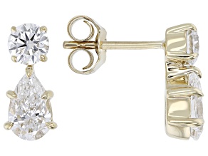 Pear Shape and Round White Lab-Grown Diamond H SI1 10K Yellow Gold Drop Earrings 1.50ctw